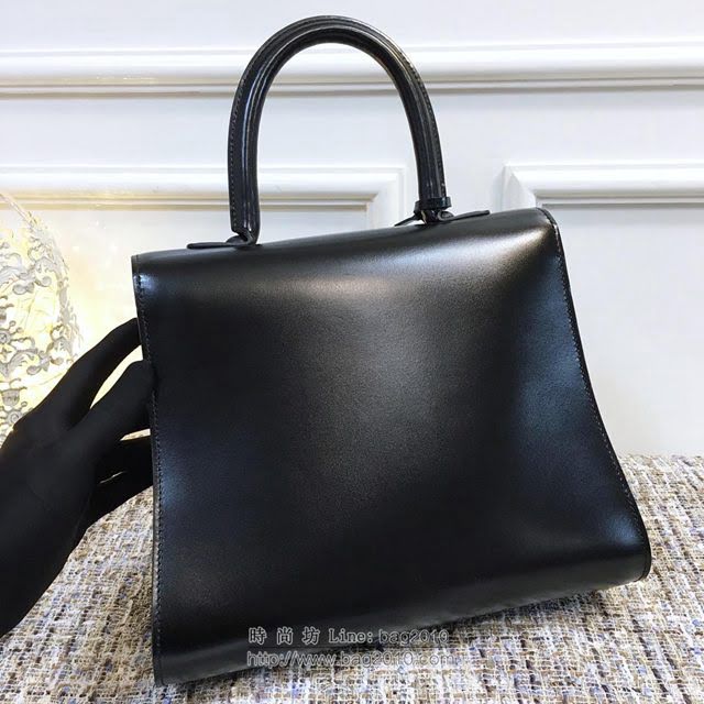 DELVAUX女包 德爾沃Brillant經典款 進口box牛皮 德爾沃女手提包 DV0028黑銀 大號Delvaux單肩包  fcs1124